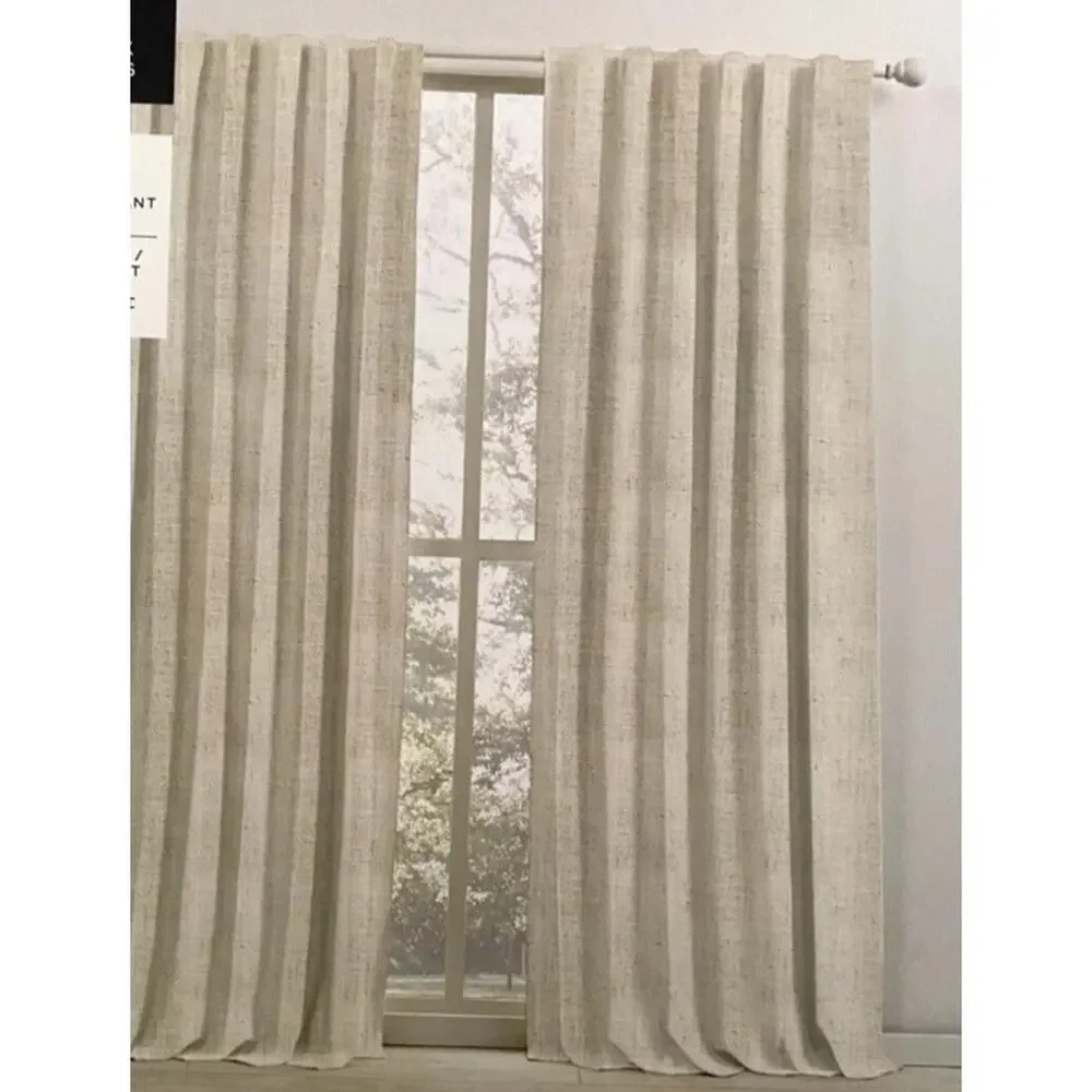 Ralph Lauren Curtains 2 Panels Blackout 52 x 84 Linen Blend Herringbone Natural